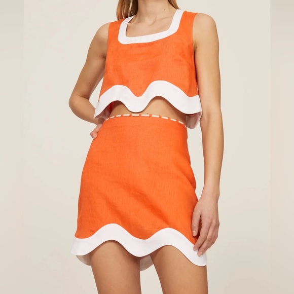 STAUD Dresses & Skirts - STAUD Orange and White Skirt